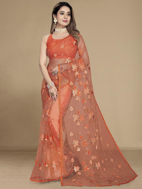 women's embroidered saree with blouse - 20098701 - Very Small Image - 1