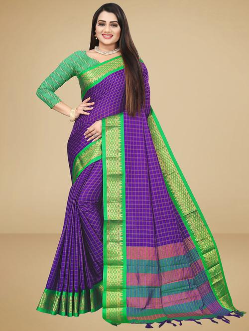 women's checks purple colored saree - 20098776 - Very Small Image - 1