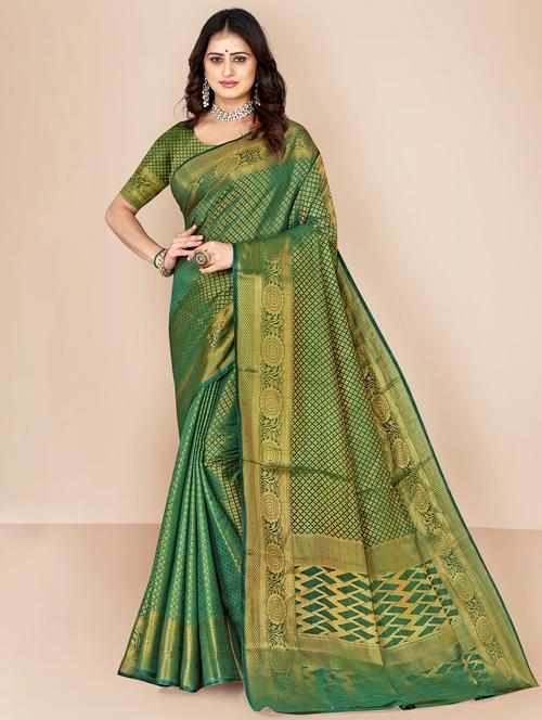 women's self design green colored saree with blouse - 20098820 - Very Small Image - 1