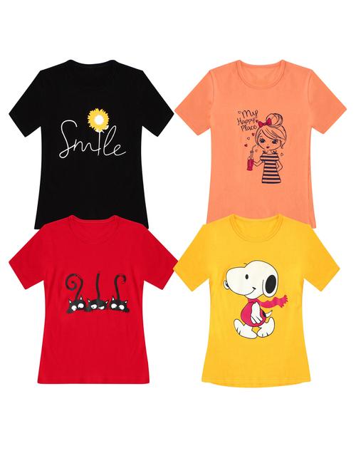 pack of 4 round neck printed tees - 20100625 - Very Small Image - 1