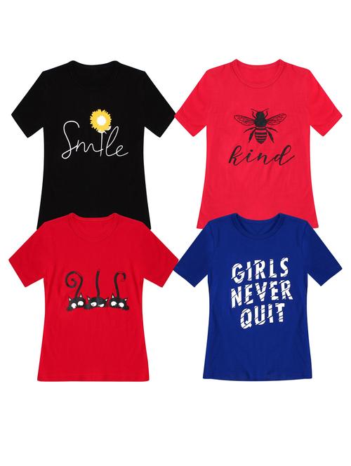 girls pack of 4 printed tees - 20100640 - Very Small Image - 1