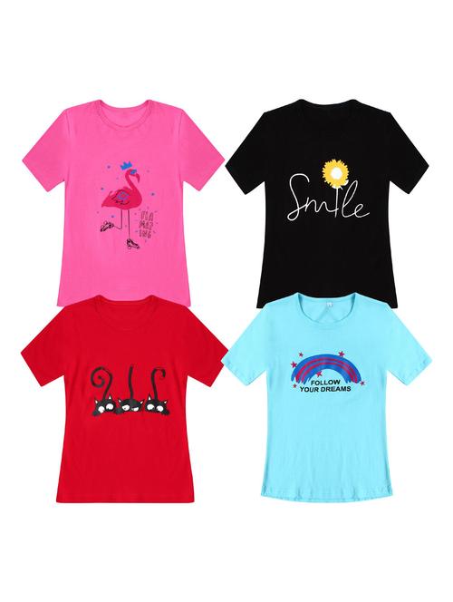 pack of 4 round neck printed tees - 20100686 - Very Small Image - 1