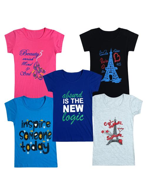 pack of 5 round neck printed tees - 20100777 - Very Small Image - 1