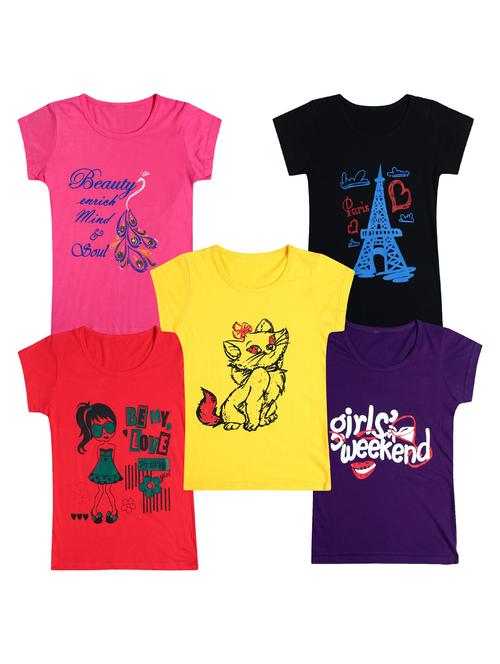 pack of 5 round neck printed tees - 20100780 - Very Small Image - 1