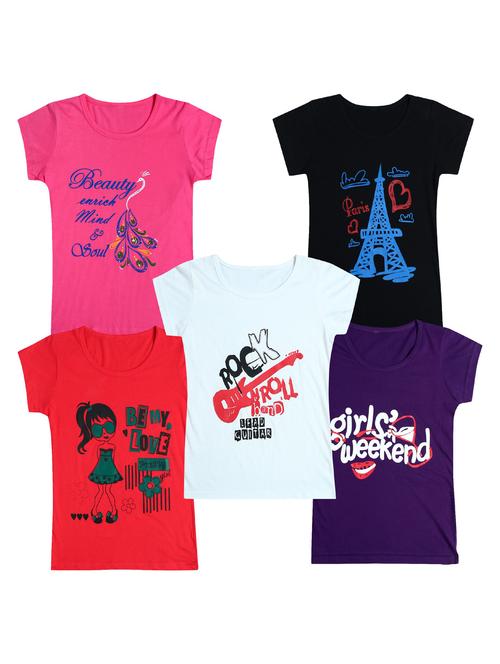 pack of 5 round neck printed tees - 20100781 - Very Small Image - 1