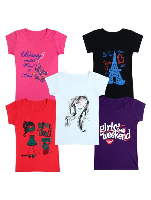 pack of 5 round neck printed tees - 20100782 - Very Small Image - 1