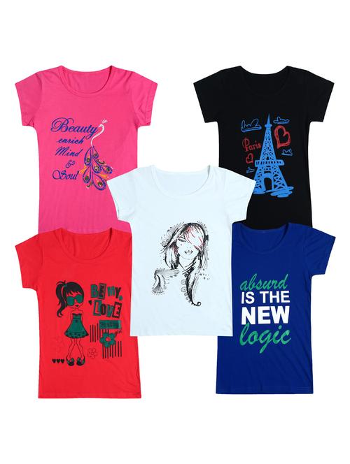 pack of 5 round neck printed tees - 20100789 - Very Small Image - 1