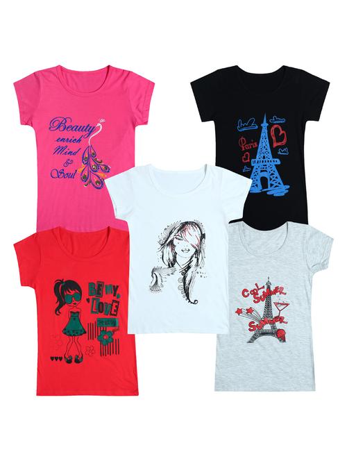 pack of 5 round neck printed tees - 20100793 - Very Small Image - 1
