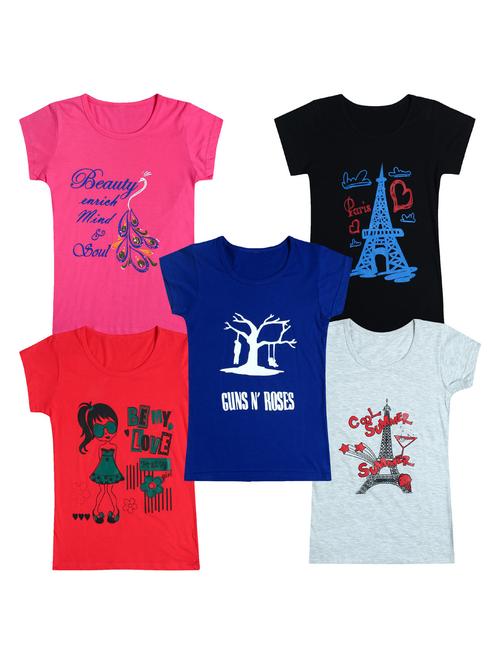 pack of 5 round neck printed tees - 20100796 - Very Small Image - 1
