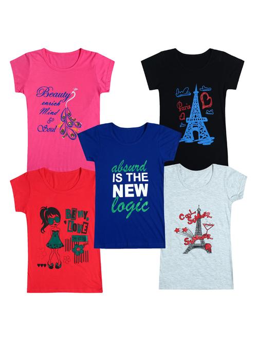 pack of 5 round neck printed tees - 20100797 - Very Small Image - 1
