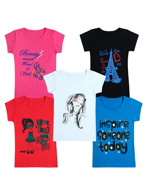 pack of 5 round neck printed tees - 20100800 - Very Small Image - 1