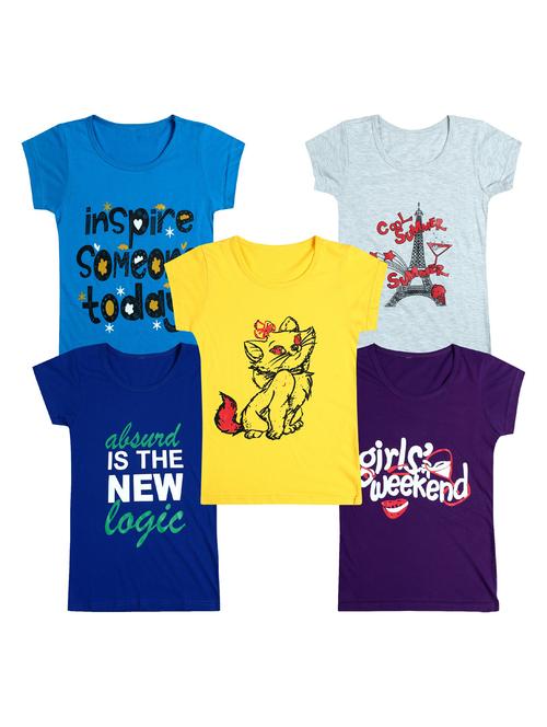 girls pack of 5 printed tees - 20100841 - Very Small Image - 1