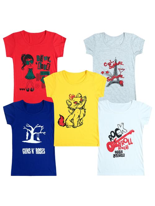 pack of 5 round neck printed tees - 20100851 - Very Small Image - 1