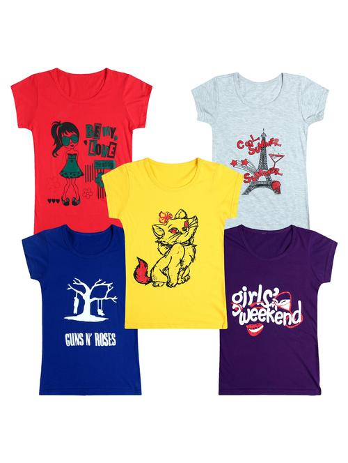 pack of 5 round neck printed tees - 20100853 - Very Small Image - 1