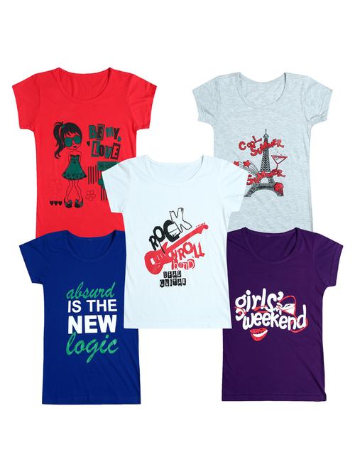 pack of 5 round neck printed tees - 20100860 - Very Small Image - 1