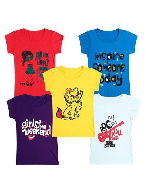 pack of 5 round neck printed tees - 20100862 - Very Small Image - 1