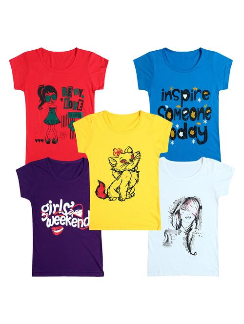 pack of 5 round neck printed tees - 20100863 - Very Small Image - 1
