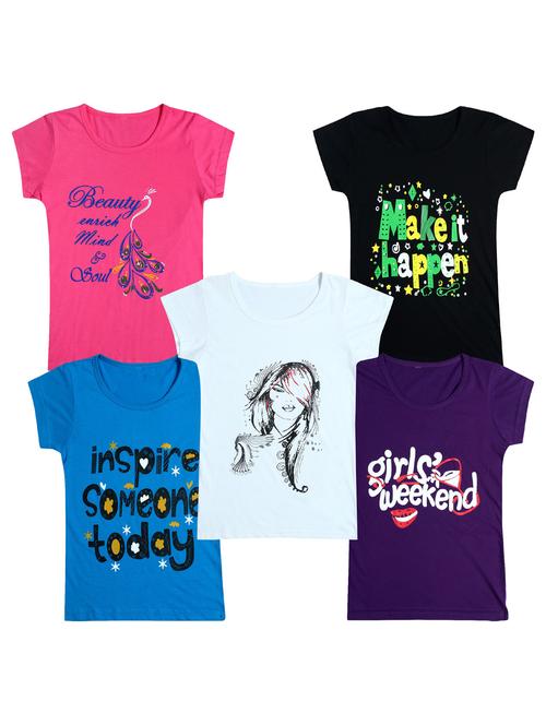 pack of 5 round neck printed tees - 20100866 - Very Small Image - 1