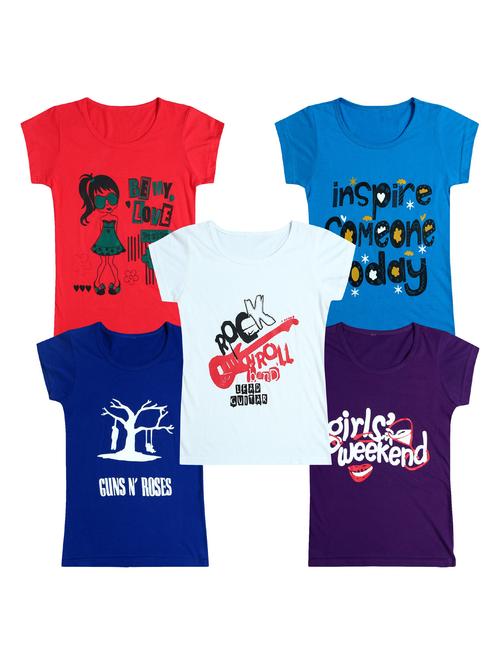 pack of 5 round neck printed tees - 20100868 - Very Small Image - 1