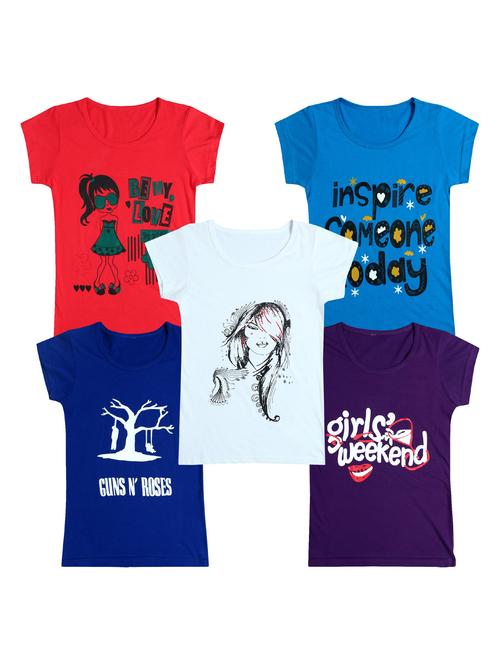 pack of 5 round neck printed tees - 20100869 - Very Small Image - 1