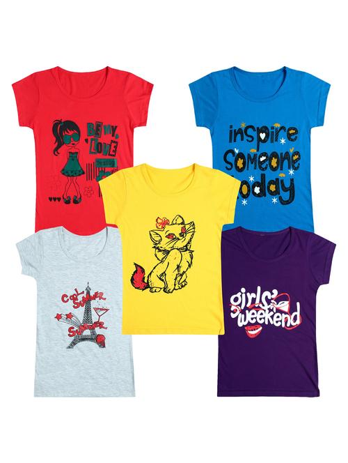 pack of 5 round neck printed tees - 20100875 - Very Small Image - 1