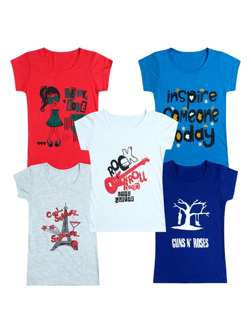 pack of 5 round neck printed tees - 20100881 - Very Small Image - 1
