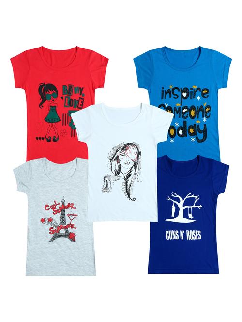 pack of 5 round neck printed tees - 20100882 - Very Small Image - 1