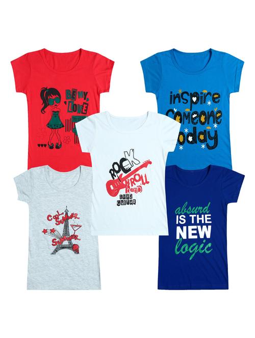 pack of 5 round neck printed tees - 20100885 - Very Small Image - 1