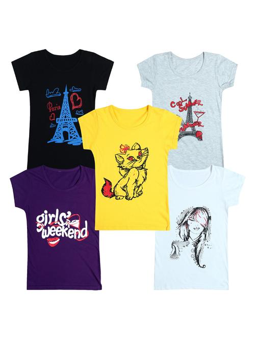 pack of 5 round neck printed tees - 20100894 - Very Small Image - 1