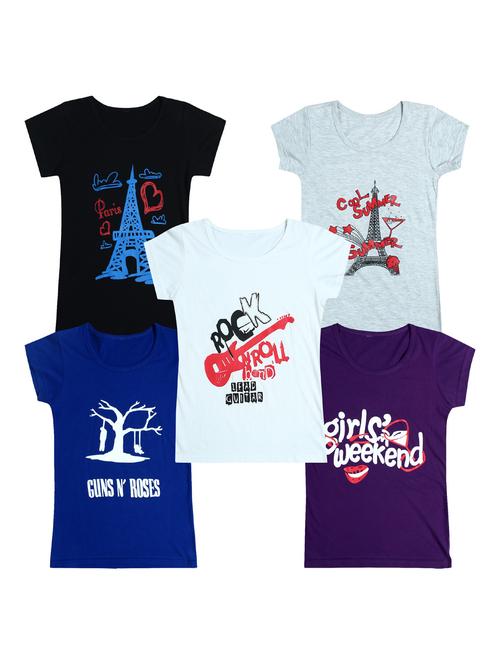 pack of 5 round neck printed tees - 20100898 - Very Small Image - 1