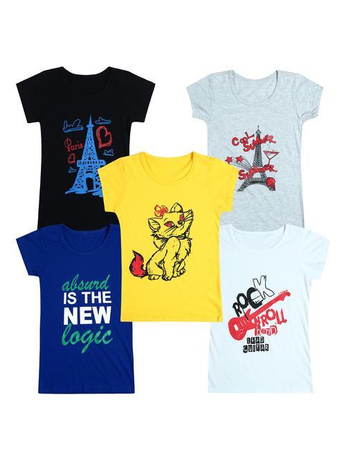 pack of 5 round neck printed tees - 20100901 - Very Small Image - 1