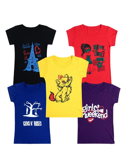 pack of 5 round neck printed tees - 20100937 - Very Small Image - 1