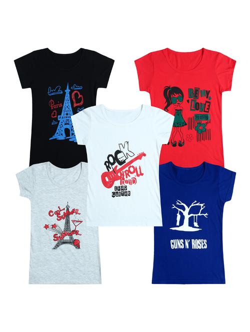pack of 5 round neck printed tees - 20100952 - Very Small Image - 1