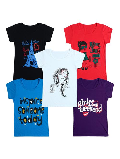 pack of 5 round neck printed tees - 20100963 - Very Small Image - 1