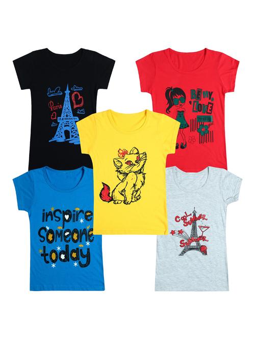 pack of 5 round neck printed tees - 20100973 - Very Small Image - 1