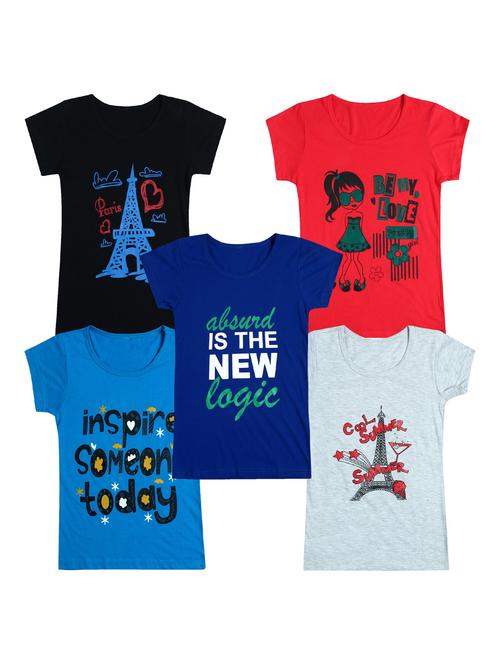 pack of 5 round neck printed tees - 20100979 - Very Small Image - 1