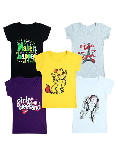 pack of 5 round neck printed tees - 20100986 - Very Small Image - 1