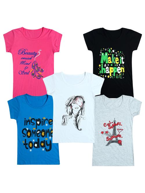 pack of 5 round neck printed tees - 20100987 - Very Small Image - 1