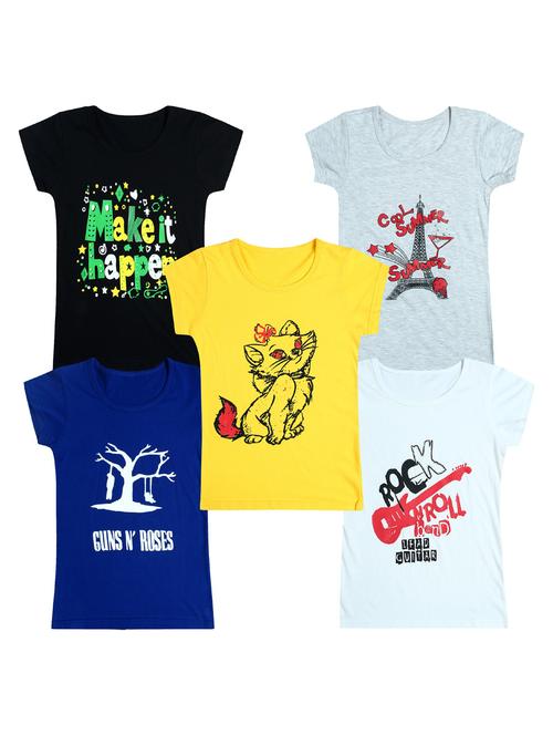 pack of 5 round neck printed tees - 20100989 - Very Small Image - 1