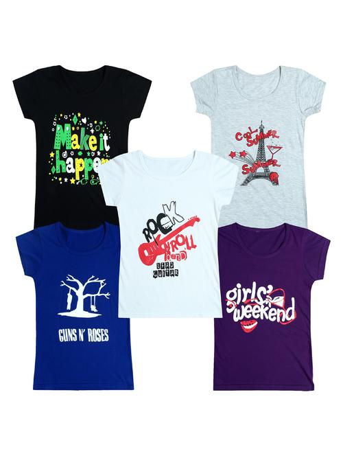 pack of 5 round neck printed tees - 20100992 - Very Small Image - 1