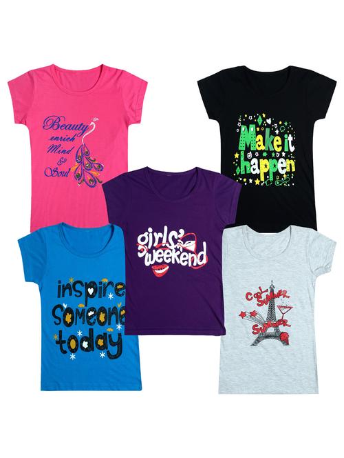 pack of 5 round neck printed tees - 20100999 - Very Small Image - 1