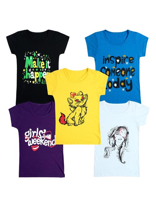 girls pack of 5 printed tees - 20101001 - Very Small Image - 1