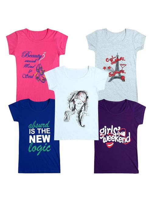 pack of 5 round neck printed tees - 20101083 - Very Small Image - 1