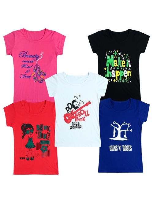 pack of 5 round neck printed tees - 20101089 - Very Small Image - 1