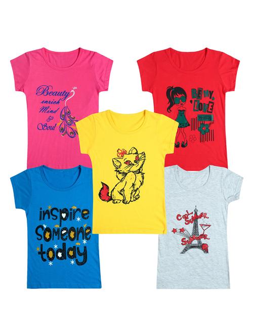 pack of 5 round neck printed tees - 20101154 - Very Small Image - 1