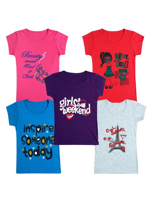 pack of 5 round neck printed tees - 20101158 - Very Small Image - 1