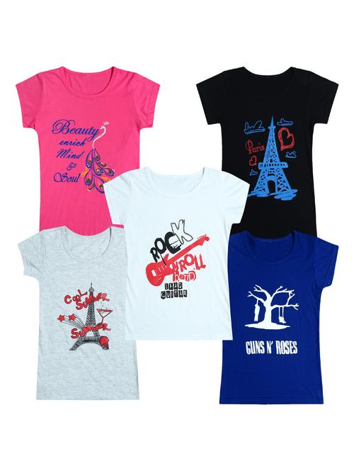 pack of 5 round neck printed tees - 20101175 - Very Small Image - 1