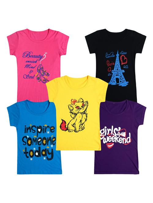 pack of 5 round neck printed tees - 20101185 - Very Small Image - 1