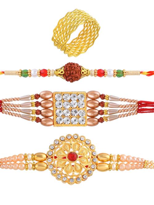 3 rakhi rakshabandhan set combo for bhaiya bhabhi brother bhai (pack of 3) - 20101973 - Very Small Image - 1