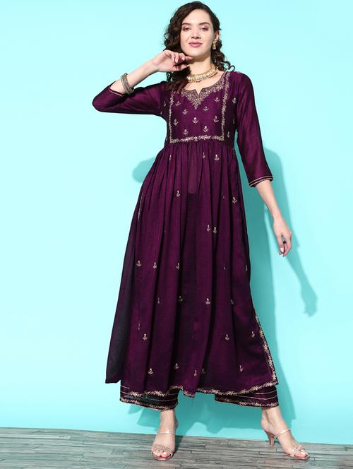 purple silk blend kurta palazzo  set - 20102561 - Very Small Image - 1
